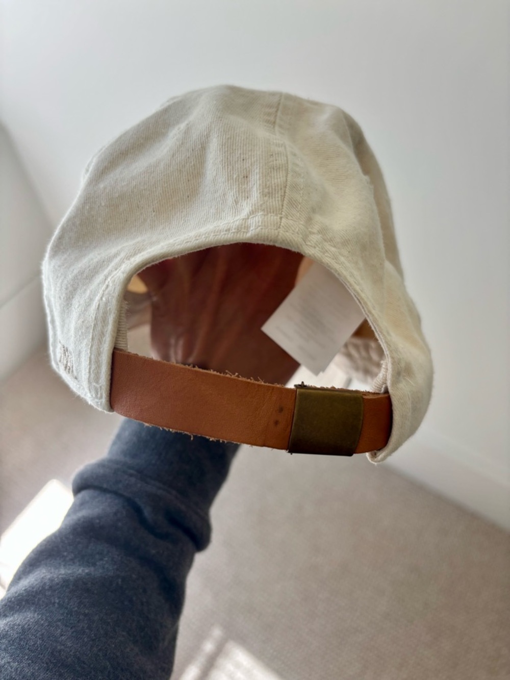 Madewell Classic Cream Cotton Baseball Cap with Tan Leather Strap